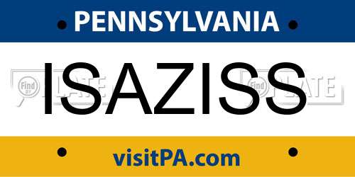 ISAZISS Pennsylvania License Plate