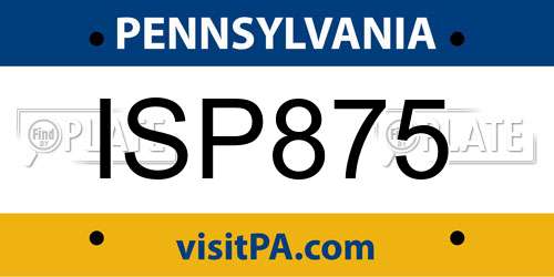 ISP875 Pennsylvania License Plate