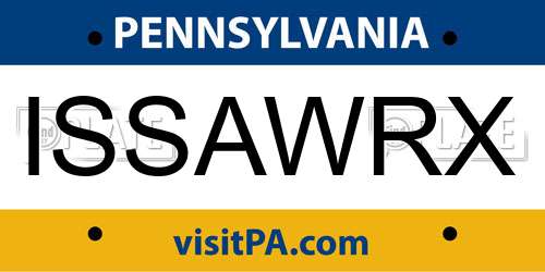 ISSAWRX Pennsylvania License Plate