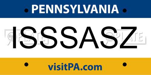 ISSSASZ Pennsylvania License Plate