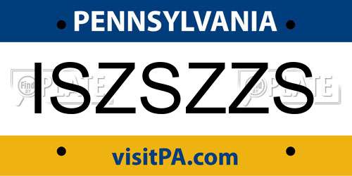 ISZSZZS Pennsylvania License Plate