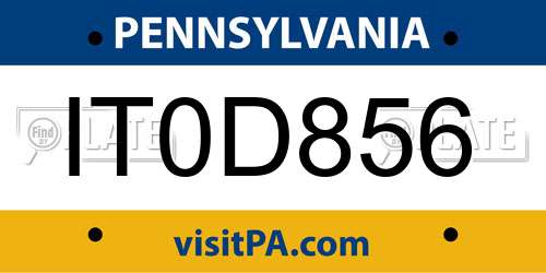 IT0D856 Pennsylvania License Plate