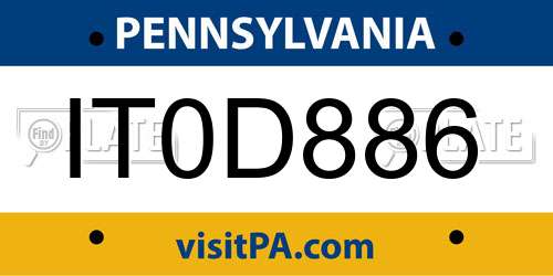 IT0D886 Pennsylvania License Plate