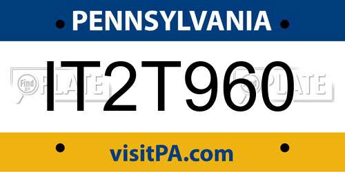 IT2T960 Pennsylvania License Plate