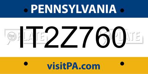 IT2Z760 Pennsylvania License Plate