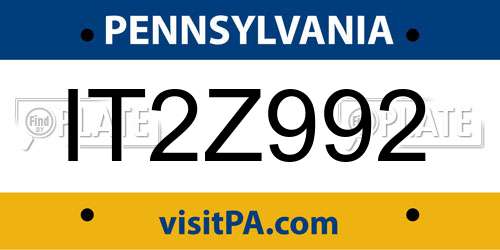 IT2Z992 Pennsylvania License Plate