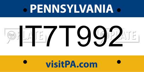 IT7T992 Pennsylvania License Plate