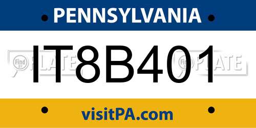 IT8B401 Pennsylvania License Plate