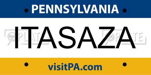 ITASAZA Pennsylvania License Plate