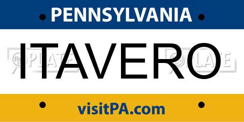 ITAVERO Pennsylvania License Plate