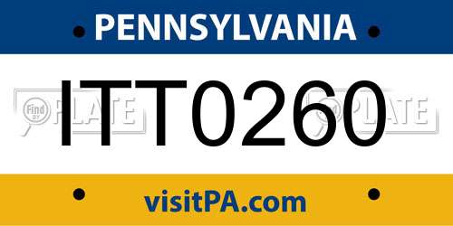 ITT0260 Pennsylvania License Plate