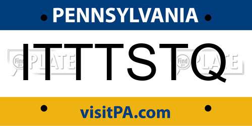 ITTTSTQ Pennsylvania License Plate