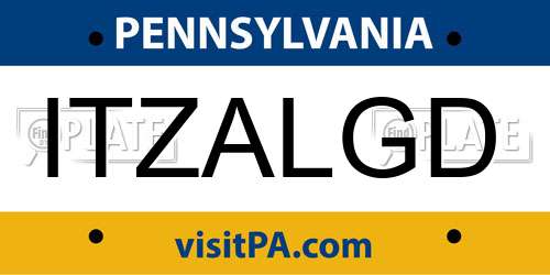 ITZALGD Pennsylvania License Plate