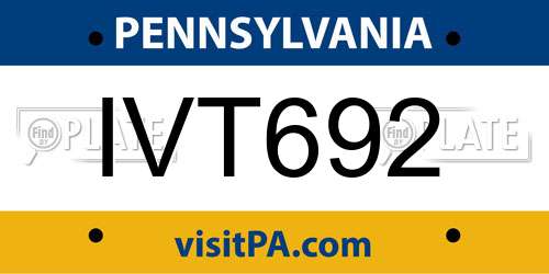 IVT692 Pennsylvania License Plate