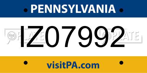 IZ07992 Pennsylvania License Plate