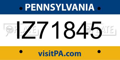 IZ71845 Pennsylvania License Plate