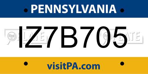 IZ7B705 Pennsylvania License Plate