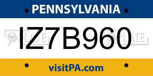 IZ7B960 Pennsylvania License Plate