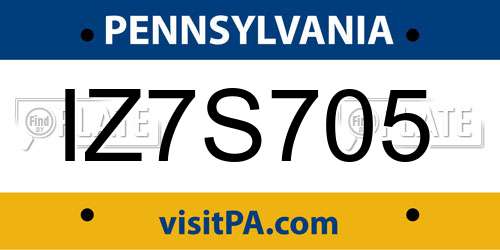 IZ7S705 Pennsylvania License Plate