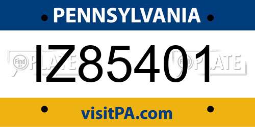 IZ85401 Pennsylvania License Plate