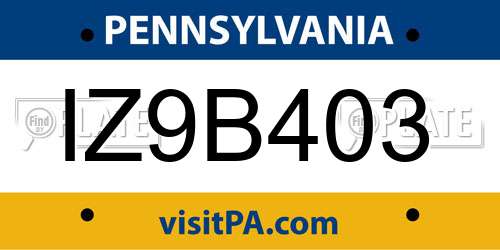 IZ9B403 Pennsylvania License Plate