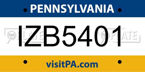 IZB5401 Pennsylvania License Plate