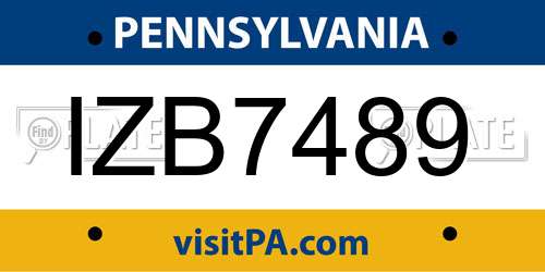 IZB7489 Pennsylvania License Plate