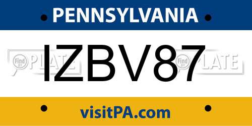 IZBV87 Pennsylvania License Plate