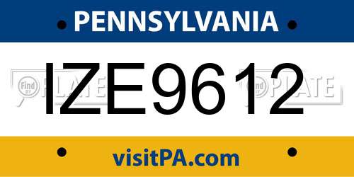 IZE9612 Pennsylvania License Plate