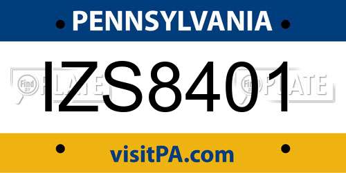 IZS8401 Pennsylvania License Plate