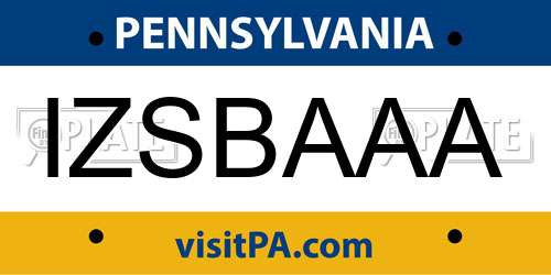 IZSBAAA Pennsylvania License Plate