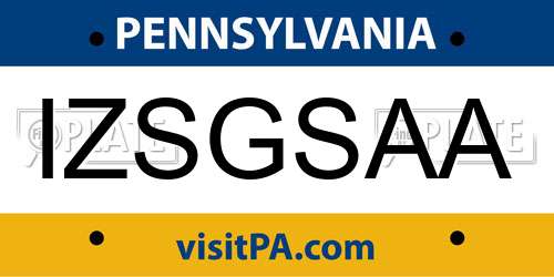 IZSGSAA Pennsylvania License Plate