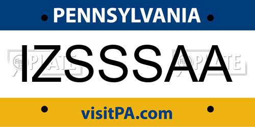 IZSSSAA Pennsylvania License Plate