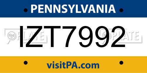 IZT7992 Pennsylvania License Plate