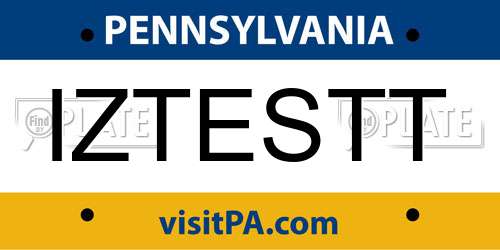 IZTESTT Pennsylvania License Plate