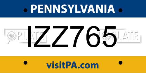 IZZ765 Pennsylvania License Plate