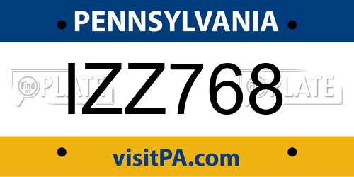 IZZ768 Pennsylvania License Plate