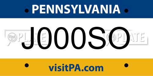 J000SO Pennsylvania License Plate