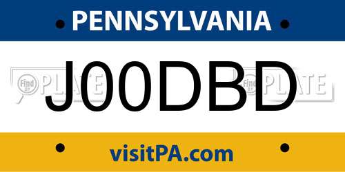 J00DBD Pennsylvania License Plate