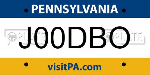 J00DBO Pennsylvania License Plate