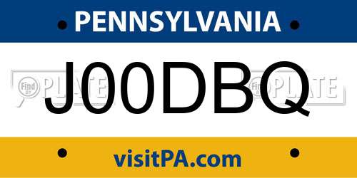 J00DBQ Pennsylvania License Plate