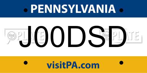 J00DSD Pennsylvania License Plate