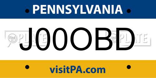 J00OBD Pennsylvania License Plate