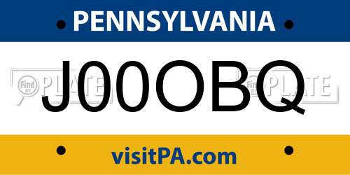J00OBQ Pennsylvania License Plate