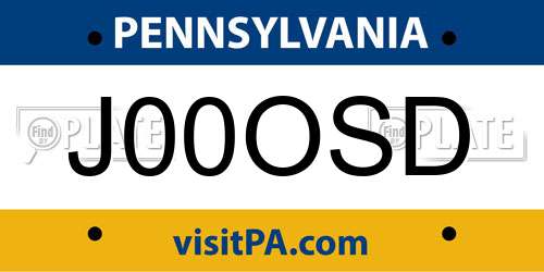 J00OSD Pennsylvania License Plate