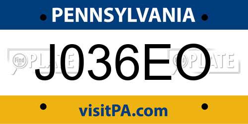 J036EO Pennsylvania License Plate