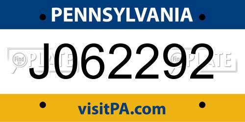 J062292 Pennsylvania License Plate