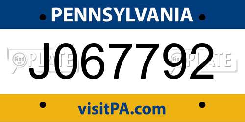 J067792 Pennsylvania License Plate
