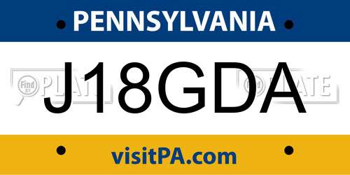 J18GDA Pennsylvania License Plate