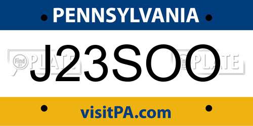 J23SOO Pennsylvania License Plate